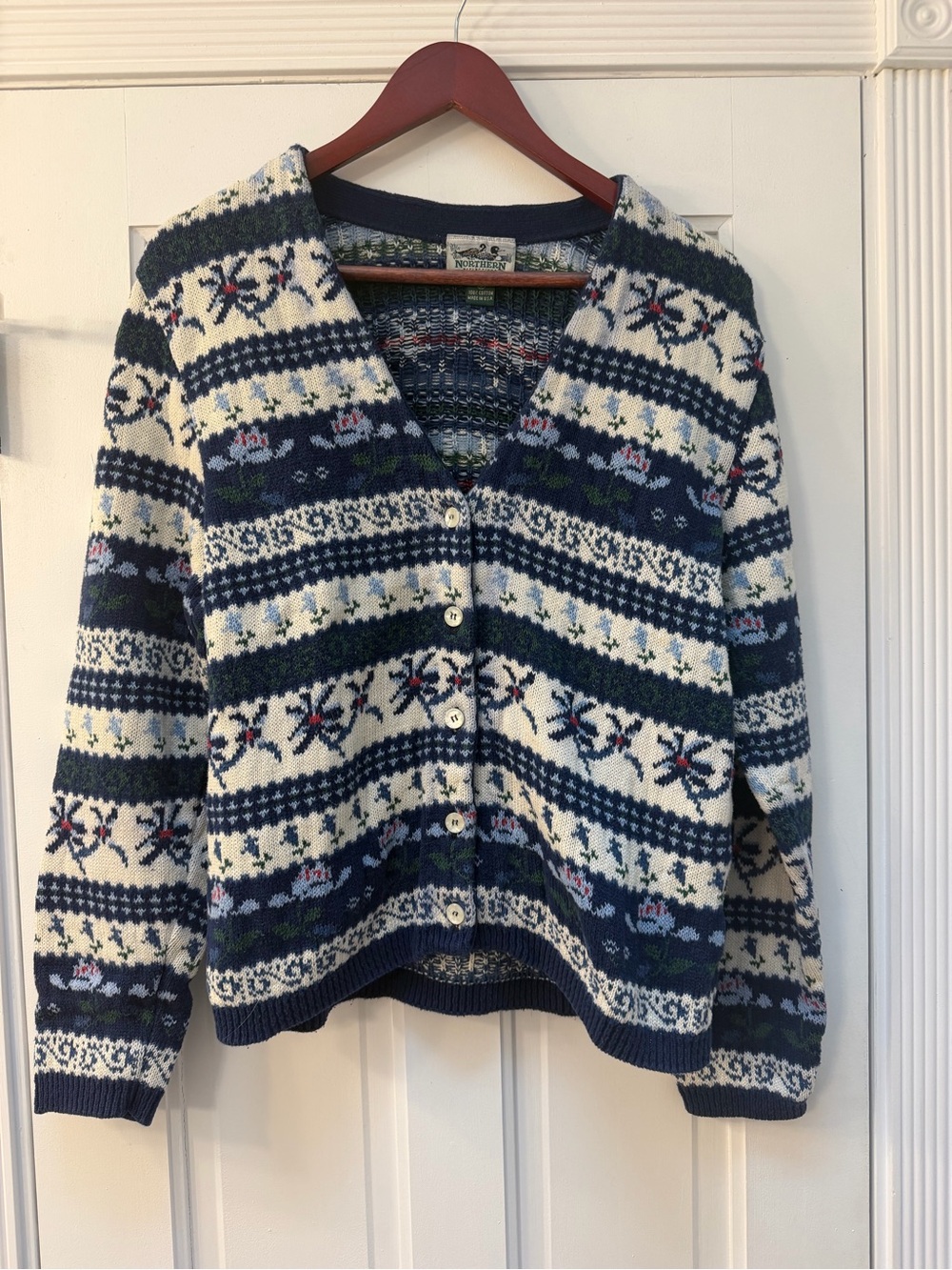 Northern Reflections Navy and Cream Fair Isle Button Cardigan